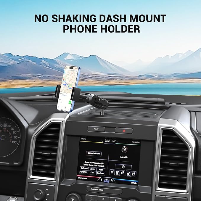 No Punching Required Dash Phone Holder, Compatible with 2015-2020 F150 2017-2022 F250 F350, Metal Cellphone Mounting Bracket Stand for Most CellPhones (Clip Type)