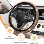 11PCS/Set Bling Car Accessories Set for Women, Rhinestone Vehicle Steering Wheel Cover Seat Belt Cushion Gear Shift Protector Cup Holder Coaster, Universal Automotive Accessories (Champange)