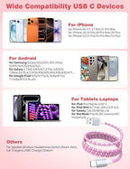 USB A to USB C Cable 6FT,Beaded Charger Cord for iPhone 17 16 Pro Max 16e 15 Car play,Type C Cute Car Charger Cord for iPad 10 11th A16/Samsung S26 S25 S24 S23/Pixel/Android Phone Girls Women,LinkPink