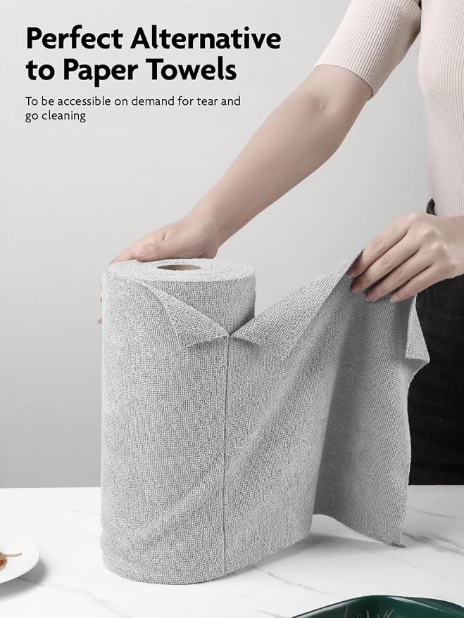 Microfiber Cleaning Cloth Roll -60 Pack, Tear Away Microfiber Towels, 12" x 12", Reusable, Washable, Scratch Free, Ultra Absorbent for All-Around Cleaning Supplies (Grey & DimGrey)