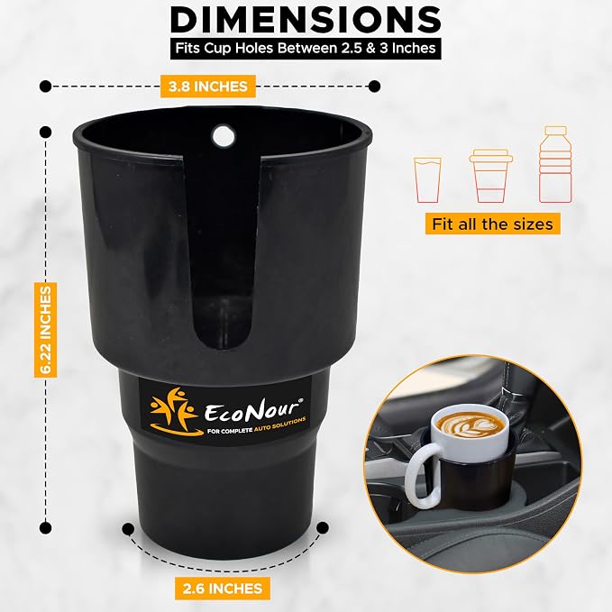 Car Cup Holder Expander | Fits 32/40 oz Hydro Flasks, Yeti, Nalgene & Large Bottles up to 3.8" | Universal Cup Adapter for Cars with 3.2" Holders – Black