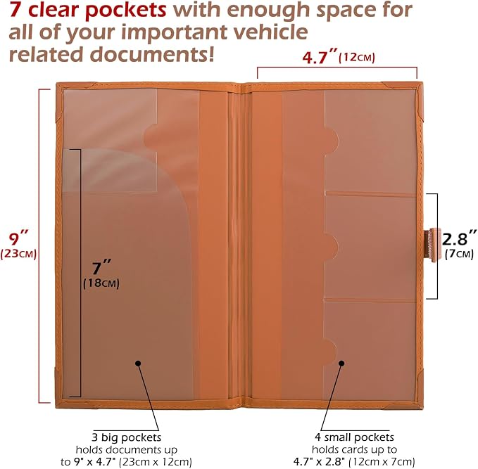 Registration and Insurance Card Holder - Car Organizer - Orange | Vehicle Glove Box Document Organizer, Auto Essential Paperwork Holder for Contact Information Cards, Interior Car Accessories