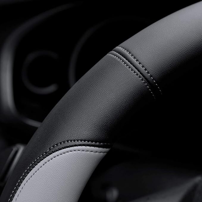 Microfiber Leather Steering Wheel Cover Large-Size for F150 F250 F350 Ram 4Runner Tacoma Tundra Range Rover Model S X with 15 1/2 inches-16 inches Outer Diameter-Gray