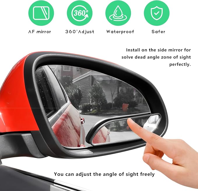 2PCS Blind Spot Car Mirror, Rectangular HD Glass Wide Angle Rearview Mirror with Adjustable Stick, Long Framed ABS Housing Convex Side Rear View Mirrors for Car SUV Truck (2 PCS)