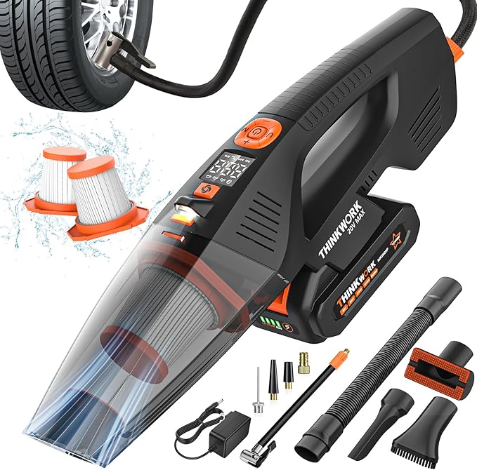 20V Car Vacuum & Air Inflator, Dual Function High Power Handheld Cordless Vacuum with 18000pa Suction Power for Car Cleaning, Household Dust Removal, Inflation