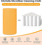 KitchLife Microfiber Cleaning Cloth Roll, 100 Pack - Tear-Away Microfiber Paper Towels, Lint-Free, Reusable, Washable for Kitchen, Car, Dishes, and Sensitive Surfaces (Tangerine Yellow)