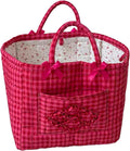 Floral Fabric Storage Basket Car Interior Storage Basket Underwear Sundries Laundry Baskets Supplies Home Organizer Bag (Rose red plaid)