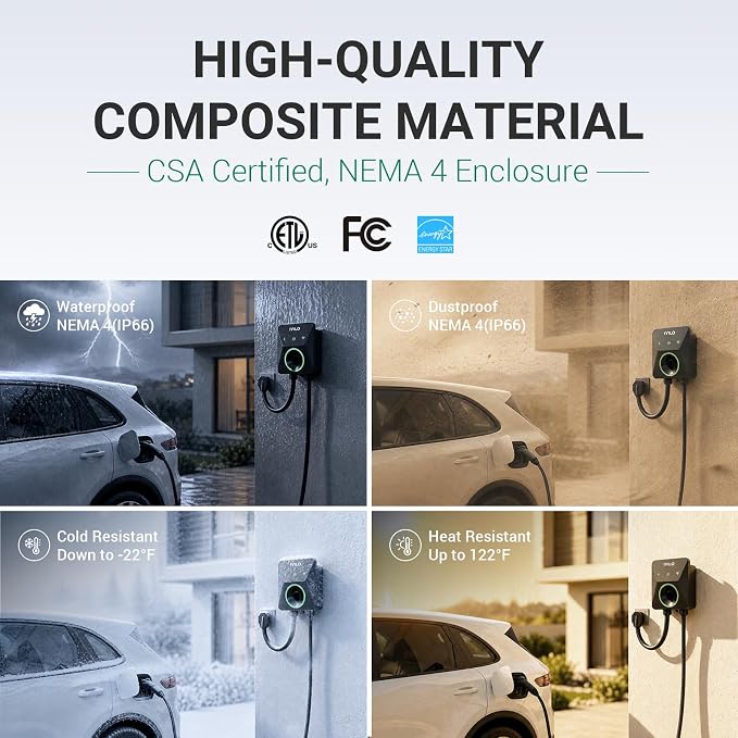 Level 2 EV Charger, 48Amp/11.5KW, J1772 Wall Electric Car Charger with Dual Temp Sensors(Exclusive), Wi-Fi(2.4 GHz), RFID, Smart App-Scheduled Charging, Hardwired, 240V, UL, ETL & Energy Star