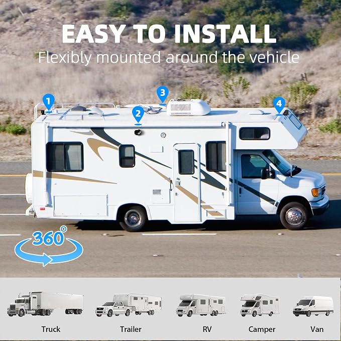 HD 1080p Backup Camera System Kit, 7-inch Reversing Monitor with Quad Split Recording IP69 Waterproof, Rear View Side View Cameras, Backup Camera for RV Truck/Trailer/Tractor/Box/Camper Y0202