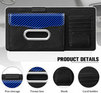 Car Sun Visor Organizer, Carbon Fiber Visor Glasses Tissue Card Holder Storage Pocket Pouch, Multifunctional Auto Sunshade Organizer Case Bag for Pens Documents Napkin, Universal Fit (Blue)