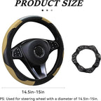 Car Steering Wheel Cover, 15 inch Carbon Fiber Microfiber Anti-Slip Breathable PU Leather Elastic Steering Wheel Protector, Car Interior Accessories for Most Cars (Beige)