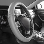 Classical Leather Automotive Universal Steering Wheel Covers,Universal Fit for Suvs,Trucks,Sedans,Cars,Vans,14.5-15inch Anti-Slip Safety Comfortable Desgin(Gray)
