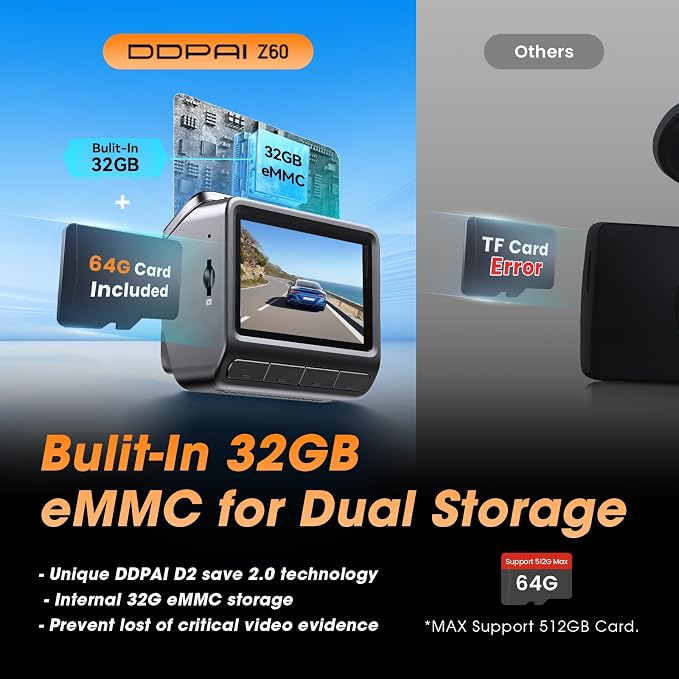 4K Dash Cam Front and Rear,Built-in 32G eMMC Dual Dash Car Camera,64GB Card Included Dashcam,Night Vision Dash Camera,5GHz WiFi,7 Days Parking Mode,GPS,3" IPS,ADAS,WDR,Support 512GB,Z60