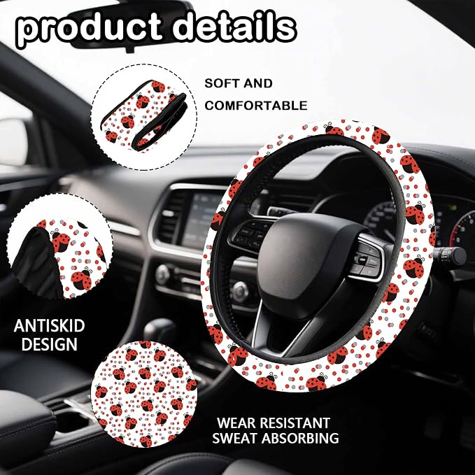 Black Cat Steering Wheel Cover 15 Inch Universal Neoprene Steering Cover | Cat Car Accessories Decor Non-Slip Fit Auto SUV Truck, Cats Mom Gifts for Women Men Birthdays Festivals