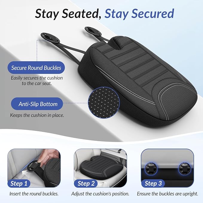 Wedge Car Seat Cushion for Tailbone Pain Relief & Better Visibility | Ergonomic Memory Foam Seat Cushion for Car with Breathable Channel Design, Fits Car, SUV, Truck, Non-Slip Mesh Cover