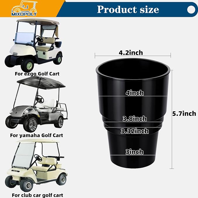 Golf Cart Cup Holder Insert Adapter Replacement fits Club Car EZGO Yamaha Golf Cart, for Placing and Securing 16.4 oz Portable Propane Gas Bottle or Drink Water Glass, (1Pcs, Black)