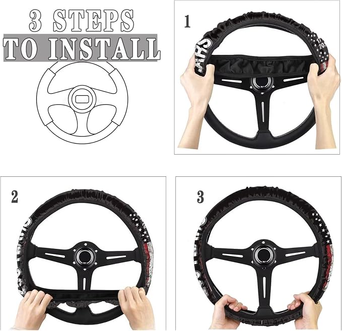 Auto Steering Wheel Covers Comfort Anti-Slip Safety Stretch-on 14-15 inch, American 250 Years Print Easy Fix Machine Washable Steering Wheel Protection