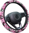 Pink Retro Horror Mask Steering Wheel Cover, Non-Slip Polyester Wheel Grip, Universal 15 Inch Car Accessory