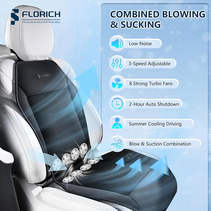 Cooling Car Seat Covers Blowing & Suction Ventilated Car Seat Cushion with 8 Turbo Fans 12V-24V 3-Speed Adjustable Car Seats Cooling Pad Universal Fit for Car SUV Truck Van Summer Driving