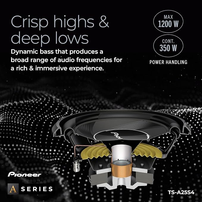 A-Series TS-A25S4 10” Subwoofer – 1300W Max, Sealed or Ported Enclosure Compatible, Strong Bass