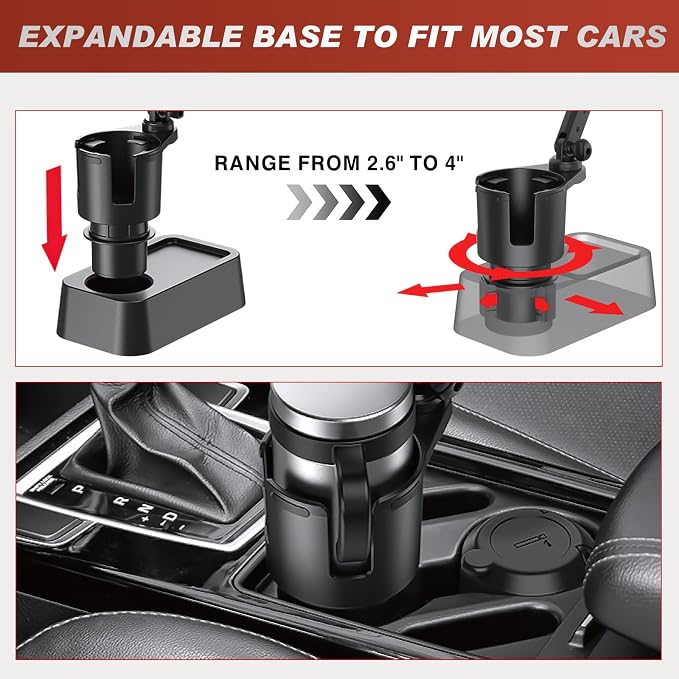 Cup Holder Expander for Car,Upgraded Car Cup Holder Expander Adapter with Offset Adjustable Base and 8" Tray, Fit Most Large Bottles and Mugs-Yeti Ramblers 14/24/36/46oz, Hydro Flasks 32/40oz
