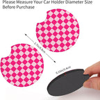 Checkered Hot Pink 3-Pc Car Set : Steering Wheel Cover + 2 Pc Car Coasters | neoprene Non-Slip Breathable Elasticity Universal 14.5 -15.5 Inch Car with Suitable Men Women