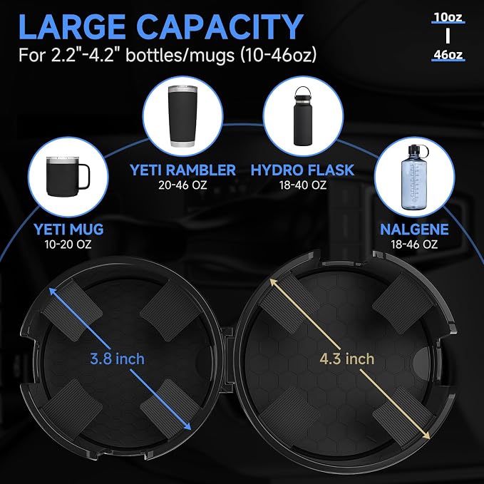 Car Cup Holder Expander, 2 in 1 Cup Holder Adapter Extender for Car with Expandable Insert, Fits Yeti, Hydroflask and Other Large Water Bottles & Mugs in 2.2"-4.6" (10-46oz)