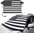 1 PC Car Windshield Snow Cover, American Flag Design Snow & Ice Protection De-Frost Cover, 69" x 42" Four Seasons Universal Shade Anti-UV Cover, Auto Universal Accessories (Black)