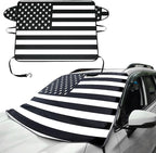 1 PC Car Windshield Snow Cover, American Flag Design Snow & Ice Protection De-Frost Cover, 69" x 42" Four Seasons Universal Shade Anti-UV Cover, Auto Universal Accessories (Black)