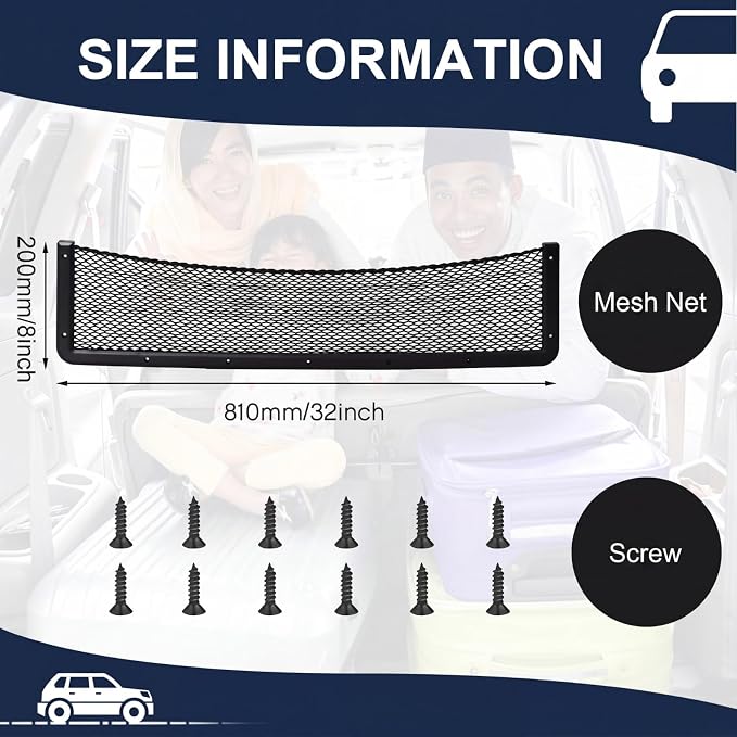 2 Pcs Boat Storage Net Bag, ABS Plastic Car Framed Mesh Net Holder, Phone & Cargo Organizer with Screws for Auto, Rv, Boat, Pontoon, Truck Pocket Storage (32 x 8 Inch)
