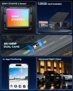 4K UHD STARVIS 2 Dash Cam for Honda Civic, Front Camera with Loop Recording, Gravity Sensor, WiFi & App, Plug & Play