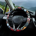 Colorful Floral Flowers Steering Wheel Cover Auto Steering Wheel Protector, Anti-Slip, Breathable, Absorbing Sweat, Universal Floral Car Accessories 14.5–15 inch