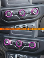 HVAC Climate Control Panel Knob Trim Kit & Light Control Switch Cover, Air Conditioner Knob Aluminum Alloy Ring for 2018-2024 Jeep Wrangler JL JLU & Gladiator JT, Interior Accessories,Purple