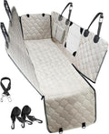 Dog Car Seat Cover with Mesh Window, 100% Waterproof Pet Seat Cover for Back Seat, Scratchproof Dog Hammock for Cars, Trucks, SUVs, Jeeps, Beige