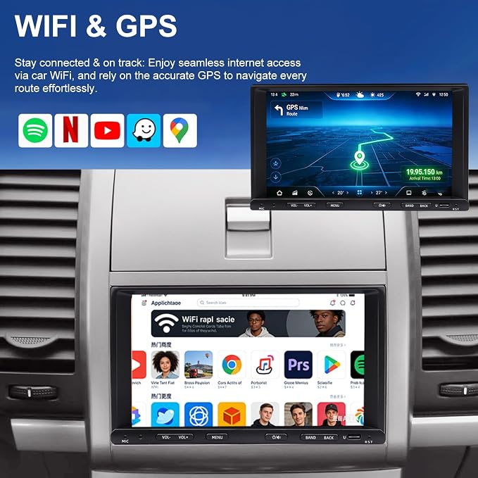 Car Radio for Nissan Sentra 2007-2012, Versa 2007-2014, 350Z 2003-2009, NV200 2009-2017, Pathfinder 1994-2007, 7 Inch Touchscree Head Unit Stereo, Carplay Android Auto GPS FM BT WiFi SWC Backup Camera