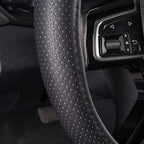 Classical Leather Automotive Universal Steering Wheel Covers,Universal Fit for Suvs,Trucks,Sedans,Cars,Vans,14.5-15inch Anti-Slip Safety Comfortable Desgin(Black)