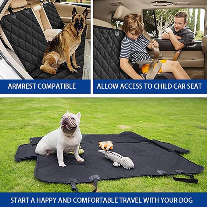 Dog Car Seat Cover for Back Seat, Waterproof Dog Bench Seat Pad Compatible for Armrest & Seat Belt, Universal Nonslip Durable Soft Pet Backseat Protector for Cars Trucks & SUVs (Black)