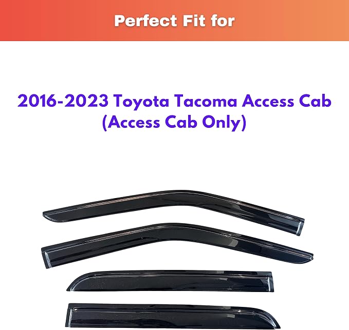 KPY Rain Guards Fit for 2016-2023 Toyota Tacoma Access Cab, Out-Channel Window Visors Vent Wind Deflectors 4PC, Truck Accessories for 16-23 Tacoma (Extended Cab Only)