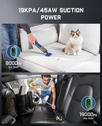 Fanttik Slim V8 APEX Car Vacuum, 4-in-1 Portable Mini Cordless Vacuum with 19000pa Suction Power for Pet Hair, Type-C Charge, One-Touch Empty for Car, Office Desk, Keyboards (Blue)
