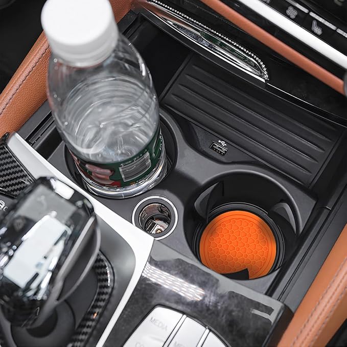 Mandark 4PCS Car Cup Holder Coasters, 2.75 Inch Non-Slip Insert Water Bottle Holder Pads, Dustproof Automotive Interior Accessories Mat, Universal for Vehicles, Trucks, RVs and More (Orange)