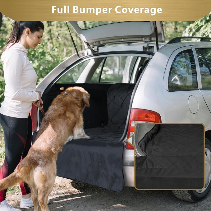 SUV Cargo Liner for Dogs, Waterproof Pet Cargo Cover Dog Seat Cover Mat for SUVs Sedans Vans with 2 Large Pockets, Non-Slip, Large Size Universal Fit, Black