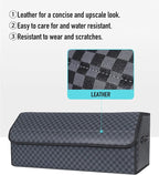 Car Trunk Organizer for SUV and Sedan, Blue-Gray, 29.5 inches | Unique Blue‑Gray Plaid, Extra Large, Leather Storage Box, Magnetic Lid, Collapsible & Adjustable, Water‑Resist & Dust‑Proof
