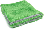 Dreadnought Jr. Microfiber Car-Drying Towel, Superior Absorbency, Trucks and SUVs, Double-Twist Pile, One-Pass Vehicle-Drying Towel - Pack of 2, Green/Gray (16 inch x 16 inch)