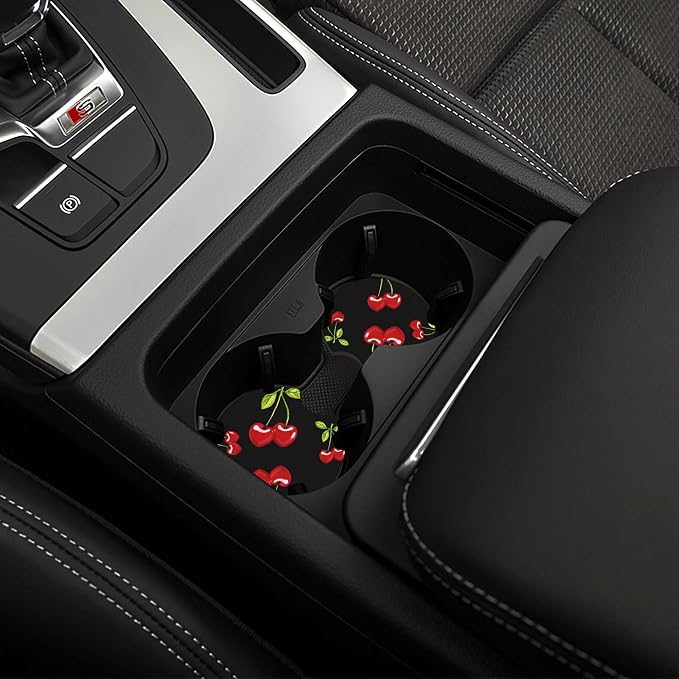 Cherry Hearts Red 3-Pc Car Set :Steering Wheel Cover + 2 Pc Car Coasters | neoprene Non-Slip Breathable Elasticity Universal for 14-15 Inch Car for Men Women