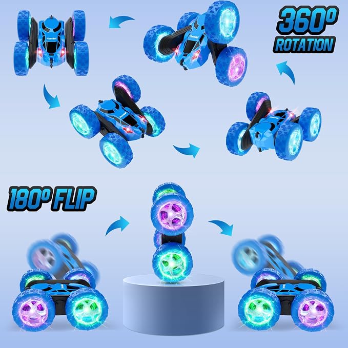STEM Remote Control Car for Kids Ages 6-12, 4WD RC Stunt Car with LED Wheel Lights & 360° Flips, 2.4GHz Fast Electric Toy for Boys 8-10, Educational Gift for Birthday or Valentines