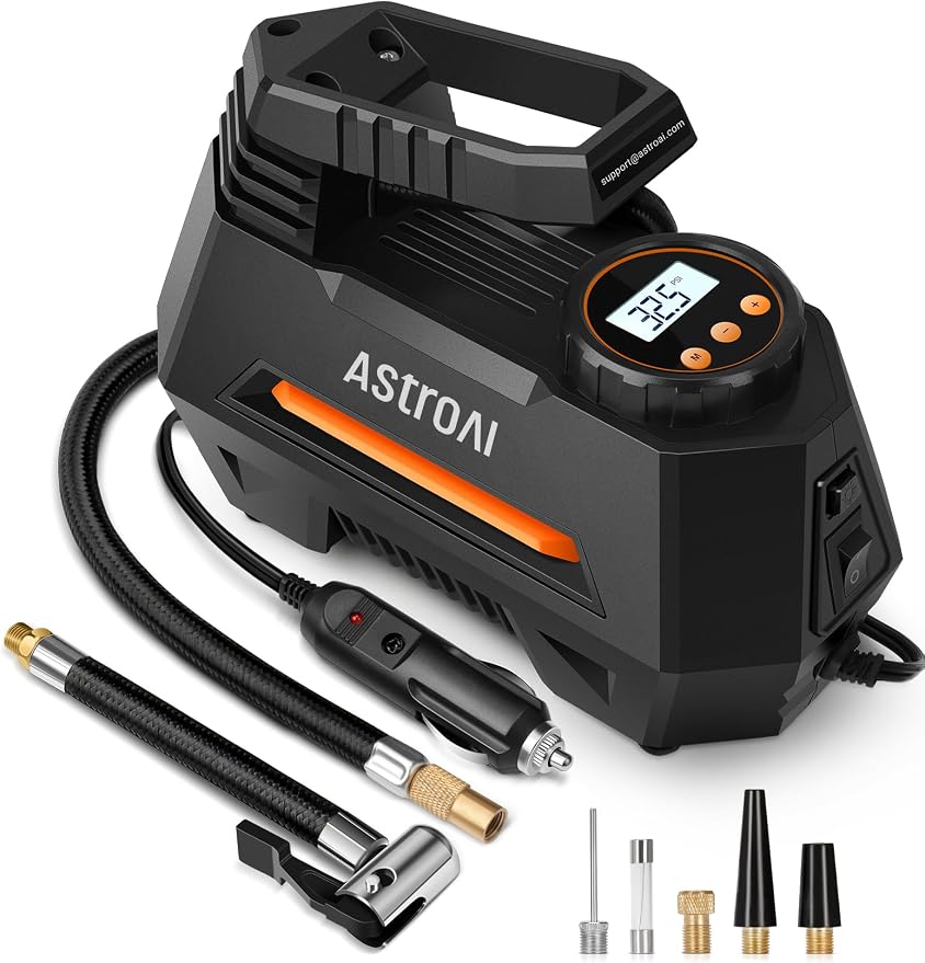 AIRUN H Tire Inflator Portable Air Compressor,Fast Inflation Electric Air Pump for Car Tires-Car Accessories,9.8Ft Cord-12VDC-Powered Auto Shut-Off with Digital Pressure Gauge,LED Light,Orange