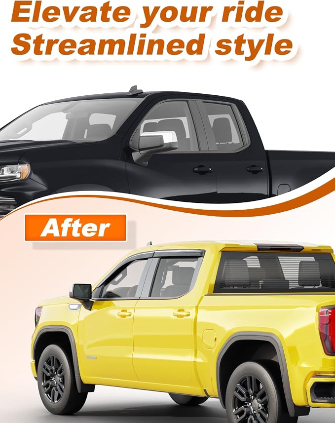 Extra-Thick Window Rain Guards Fit for Chevrolet (Chevy) Silverado GMC Sierra 1500 2500HD 3500HD Crew Cab 2019-2026 Tape-on Window Deflectors Rain Guards Vent Visors Truck Vent Shades