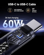 USB C to C Cable 60W [2Pack 3FT], USBC to USBC Fast Charging Cable for CarPlay Durable Braided iPhone USB C Charger Cable USB Type C Cord for iPhone 17/16/15/Pro Max, Samsung Galaxy S23 and More-Black