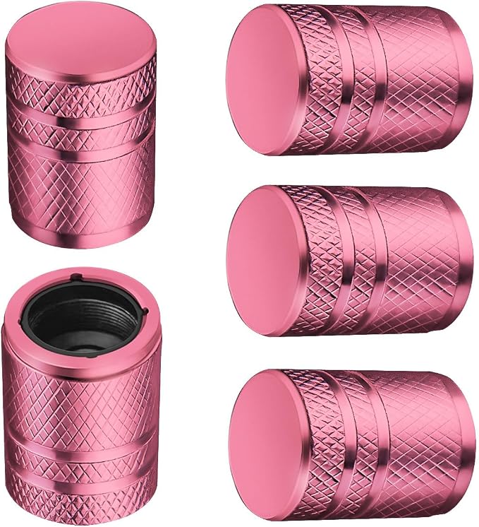 Tire Valve Stem Caps - (5 Pack) Metal Air Caps with Plastic Liner, Corrosion Resistant, Leak-Proof, Universal Stem Covers for Cars Trucks Motorcycles and Bikes - Pink