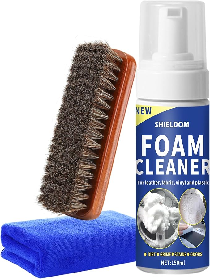 Car Interior Foam Cleaner Multifunctional Car Seat Cleaner Powerful Carpet Upholstery Stain Remover Kit with Detailing Brush & Towel Safe for Cloth, Leather, Fabric, Vinyl & Plastic 5oz